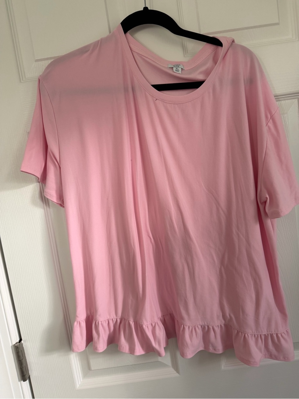 crown & ivy Light Pink Short Sleeve Ruffle-Hem Tee